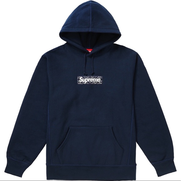 Supreme Bandana Box Logo Hooded Sweatshirt Navy - Picture 1 of 4